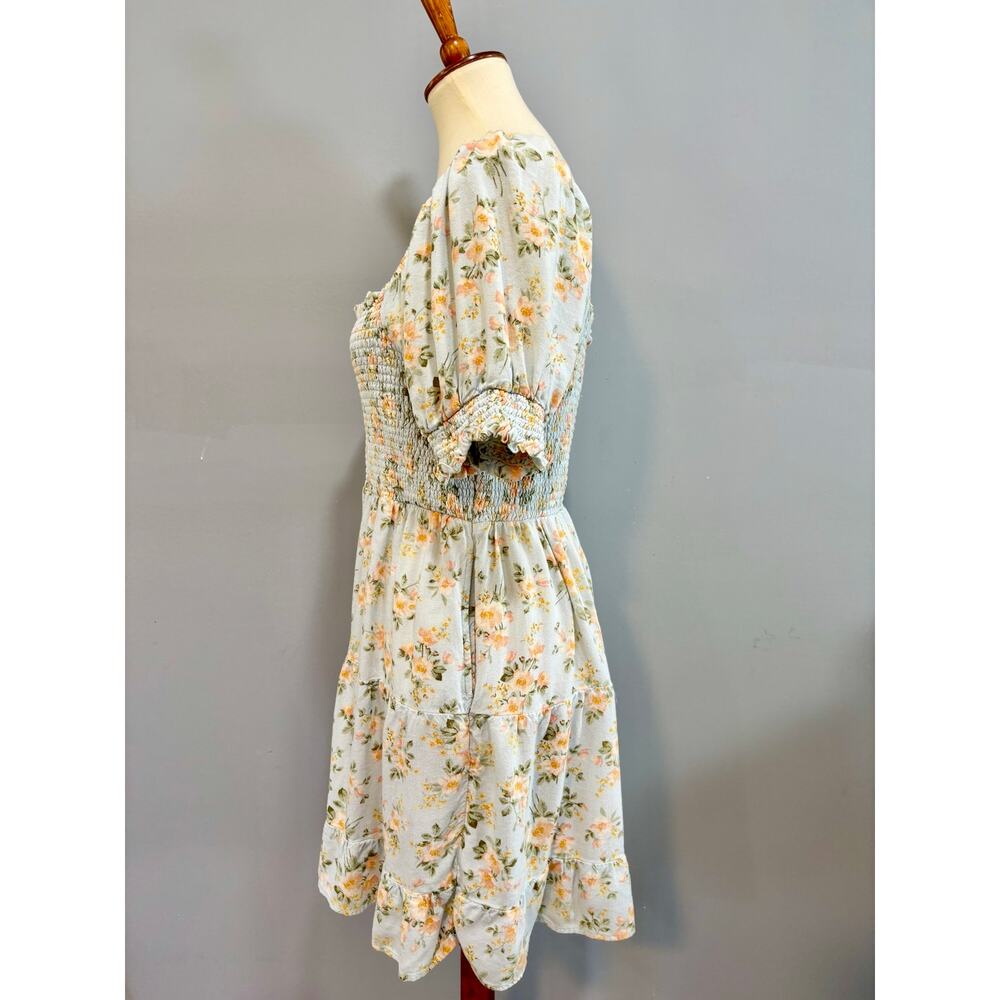 Graduation dress Floral Smocked Puff Sleeve Mini Size Large Cottagecore Boho - Picture 3 of 8